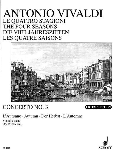 SCHOTT VIVALDI ANTONIO - THE FOUR SEASONS OP 8/3 RV 293 / PV 257 - VIOLIN, STRINGS AND BASSO CONTINUO