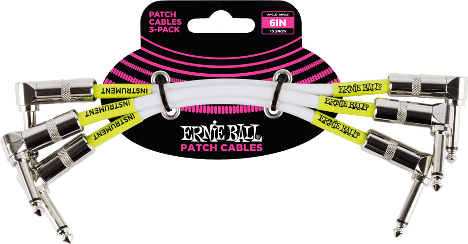 ERNIE BALL CABLES INSTRUMENT PATCH PACK DE 3 - COUD - 15CM BLANC