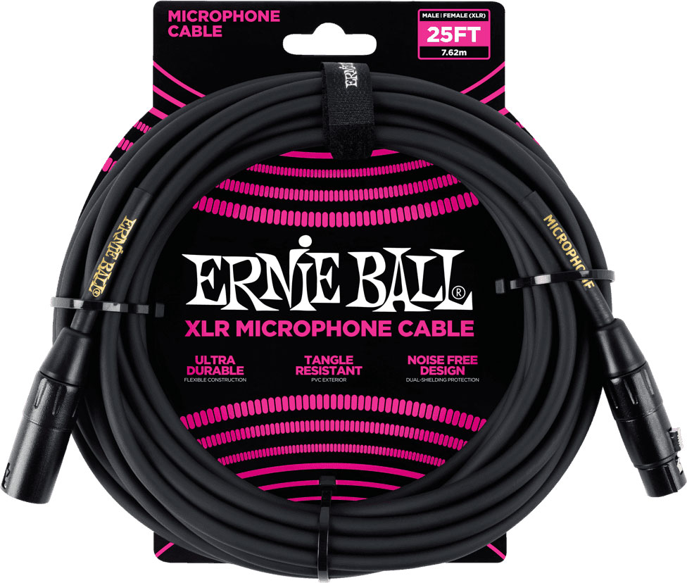 ERNIE BALL CABLES MICROPHONE CLASSIC XLR MLE/XLR FEM 7,62M NOIR