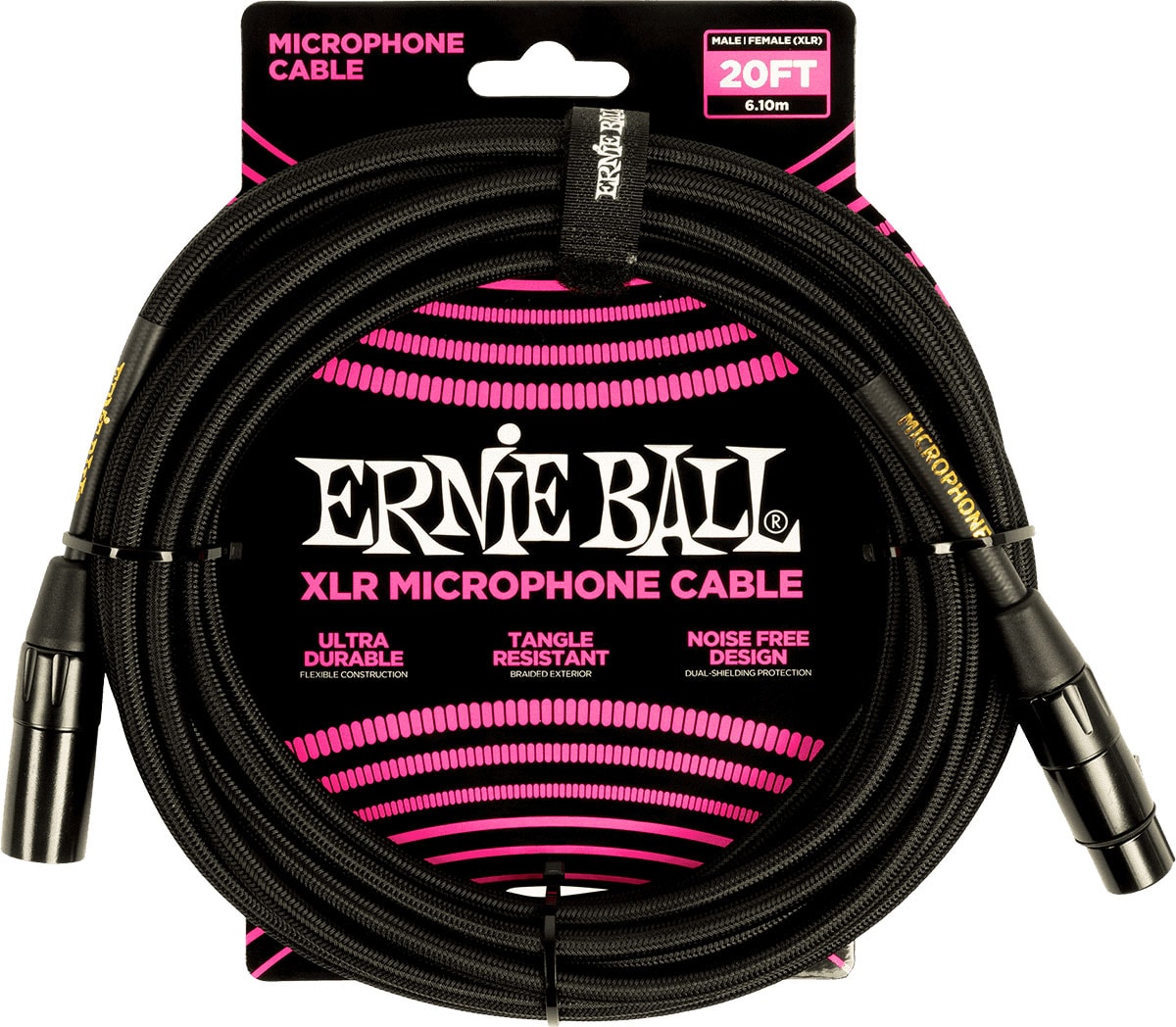 ERNIE BALL CBLES MICROPHONE GAINE TISSEE XLR MLE/XLR FEM 6M NOIR