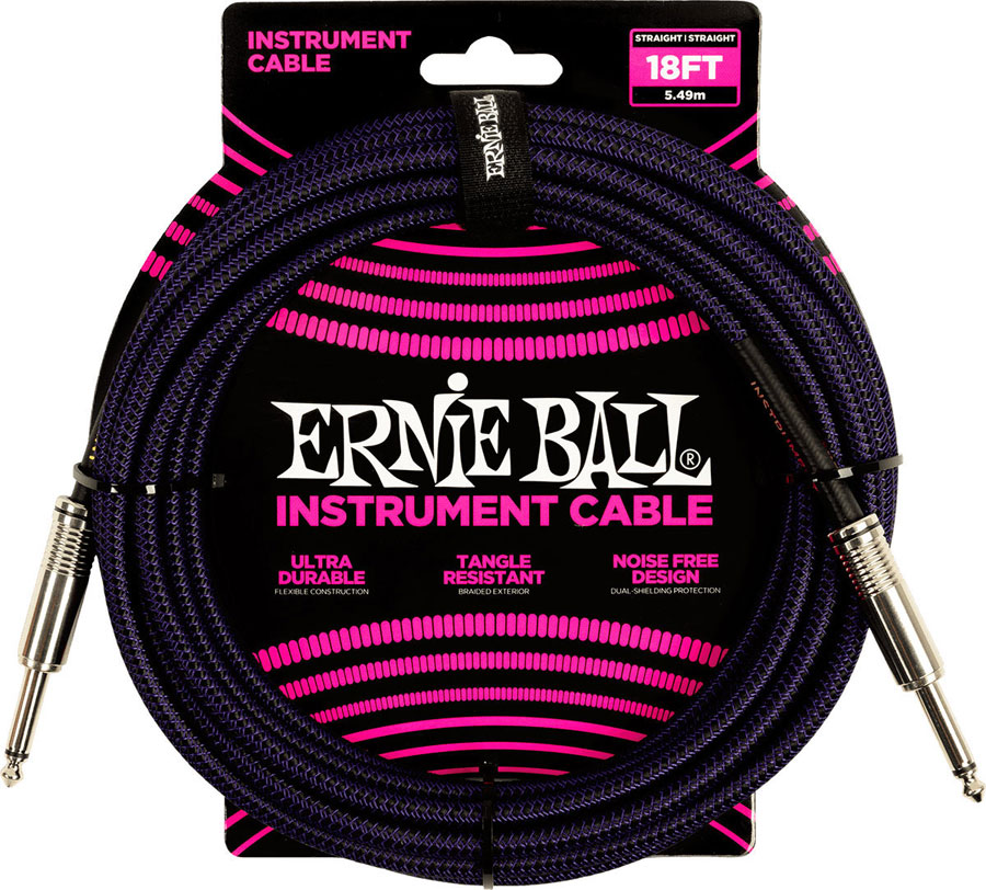 ERNIE BALL 5.5M JACK MONO MALE TO JACK MONO MALE BLACK AND PURPLE