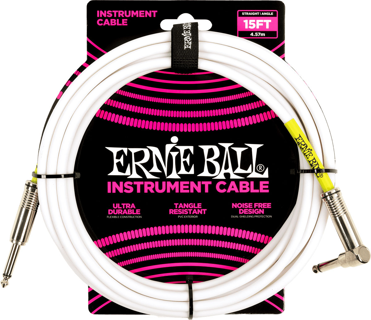 ERNIE BALL 4.5M JACK MONO MALE TO JACK MONO MALE ANGLED WHITE