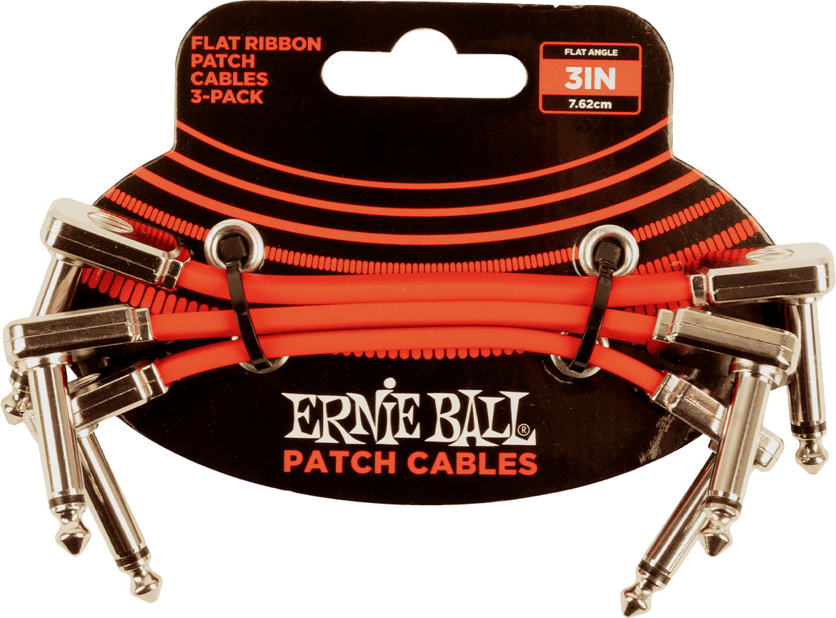 ERNIE BALL CABLES INSTRUMENT PATCH PACK DE 3 - COUDE FIN & PLAT - 7,5 CM - ROUGE