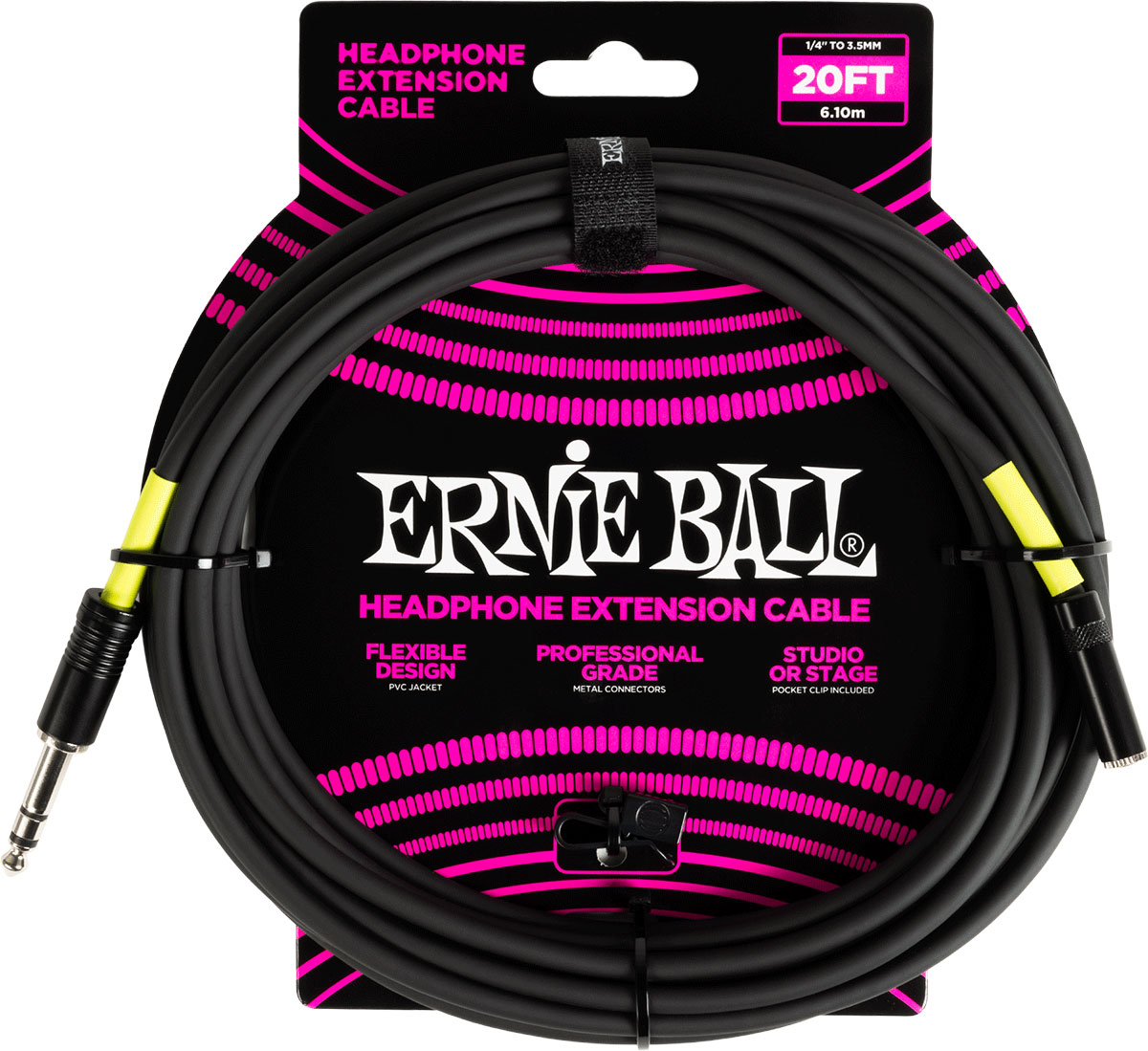 ERNIE BALL EFFECTS STEREO HEADPHONES EXTENSION JACK TO MINI-JACK 6M BLACK - B Stock