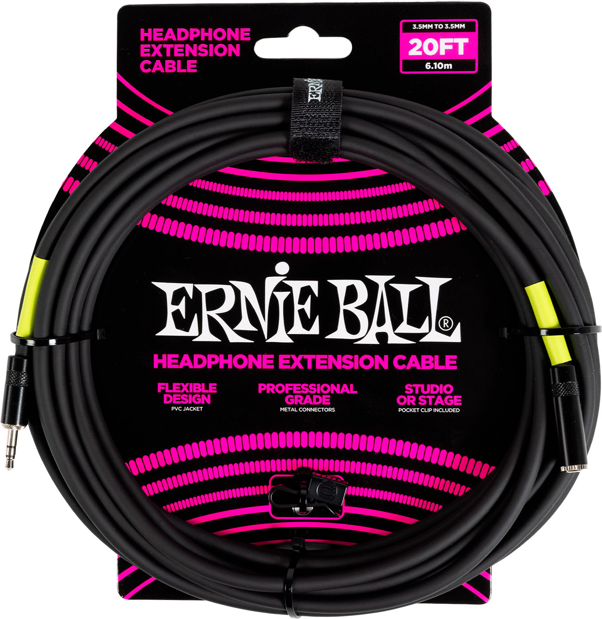 ERNIE BALL EFFECTS STEREO HEADPHONES MINI-JACK TO MINI-JACK 6M BLACK