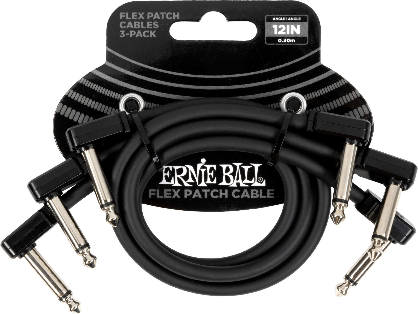 ERNIE BALL Cable Patch Flex 30CM - Pack 3 Noir