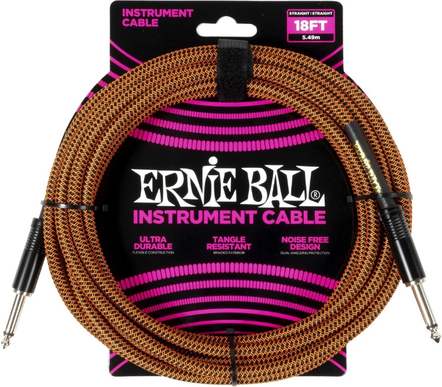 ERNIE BALL Gaine Tissée 5,5m Orange et Noir