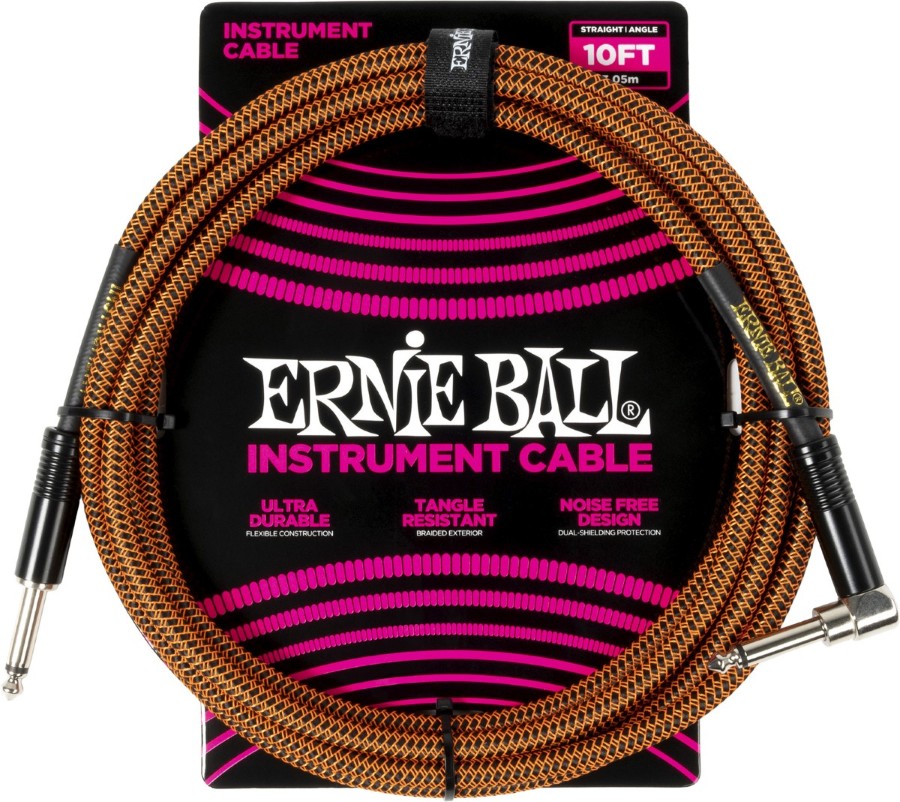 ERNIE BALL Braided Angled 3m Orange and Black
