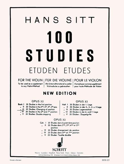 SCHOTT SITT HANS - 100 ETUDES OP.32 VOL.3 - VIOLIN