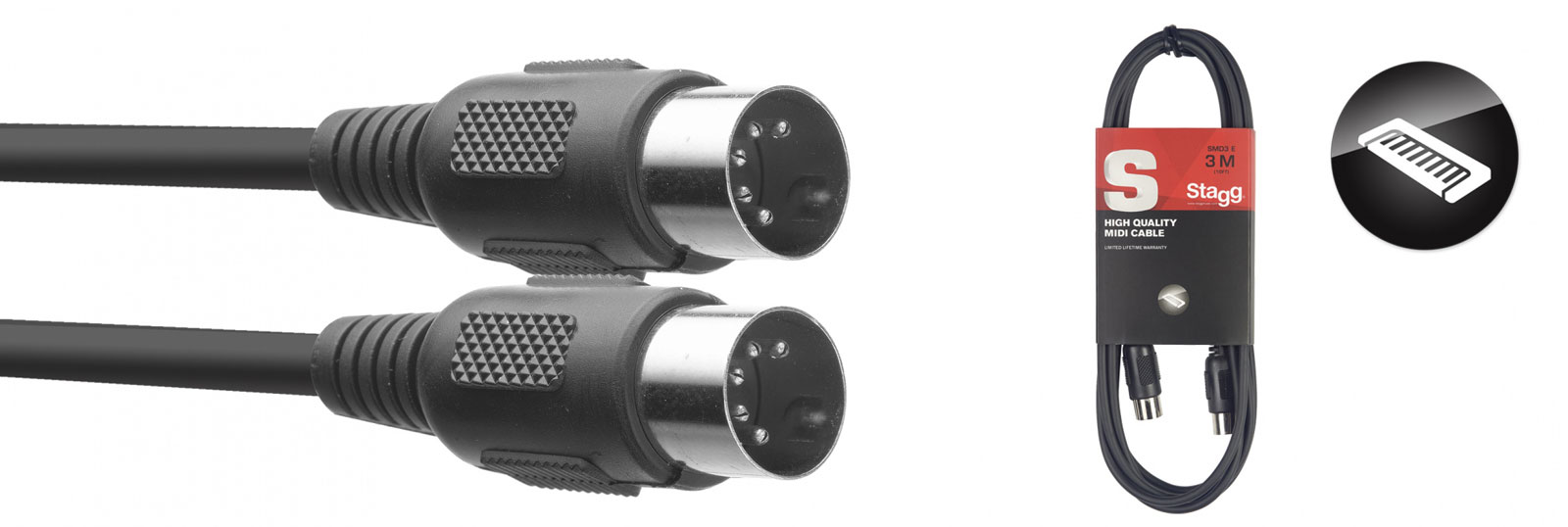 STAGG SMD3 E CABLE MIDI DIN/DIN (M/M) 3 M CONNECTEURS EN PLASTIQUE