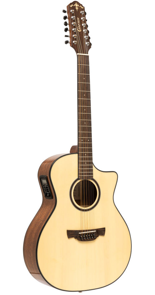 CRAFTER Able Series 600, Cutaway Grand Auditorium Electric-Acoustic Guitar With Solid Spruce Top, 12 Strings