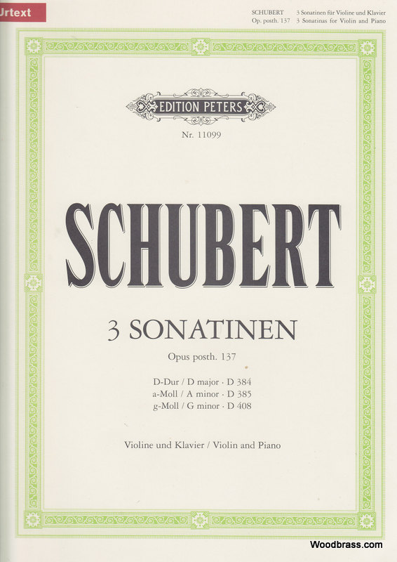 EDITION PETERS SCHUBERT FRANZ - 3 SONATINAS - VIOLIN AND PIANO