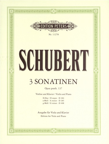 EDITION PETERS Schubert Franz - Three Sonatinas, Op.Post 137 - Viola And Piano