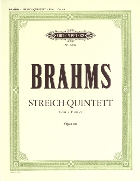 EDITION PETERS BRAHMS JOHANNES - STRING QUINTET F MAJOR OP.88