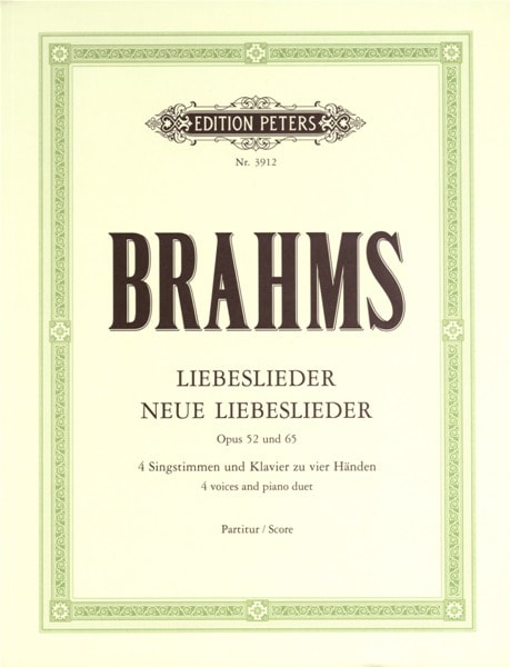 EDITION PETERS BRAHMS JOHANNES - LIEBESLIEDER AND NEW LIEBESLIEDER WALTZES QUARTETS, IN 3 VOLUMES, VOL.2 - MIXED CH