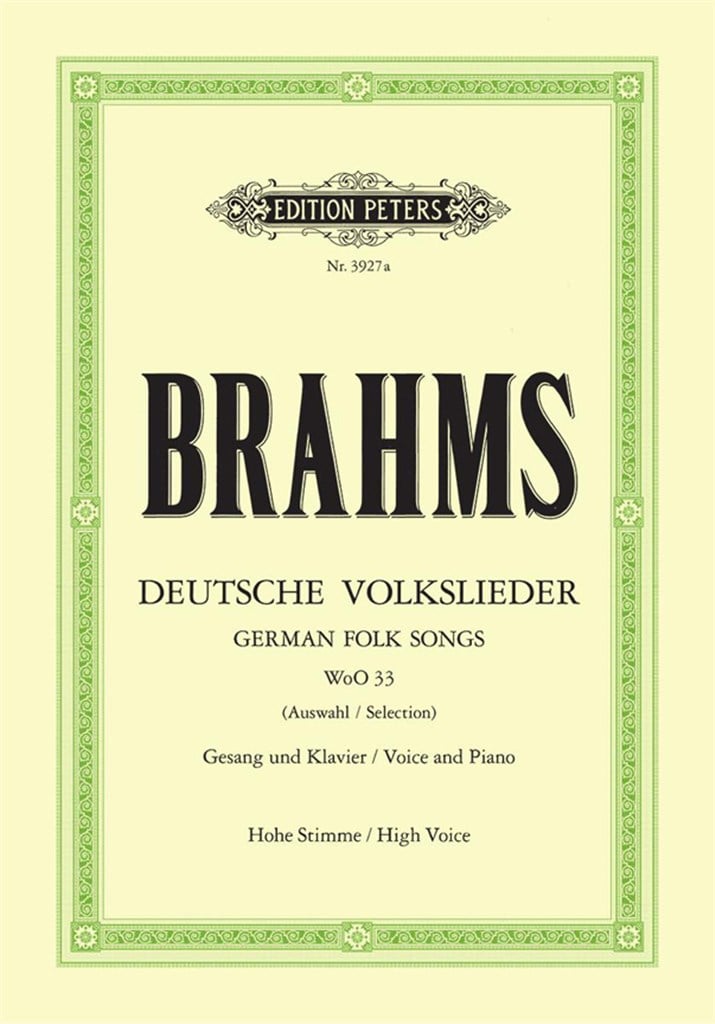 EDITION PETERS BRAHMS JOHANNES - SELECTION OF 20 GERMAN FOLK SONGS - VOIX HAUTE & PIANO