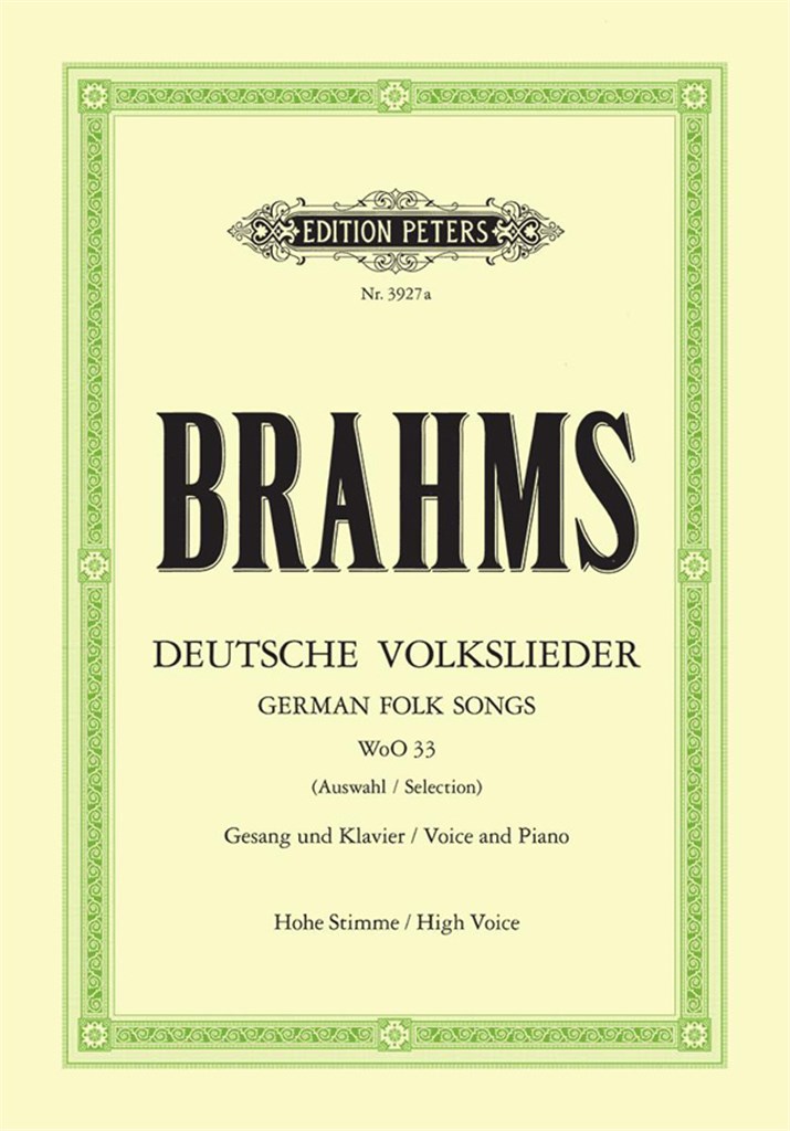 EDITION PETERS Brahms Johannes - Selection Of 20 German Folk Songs - Voix Haute & Piano