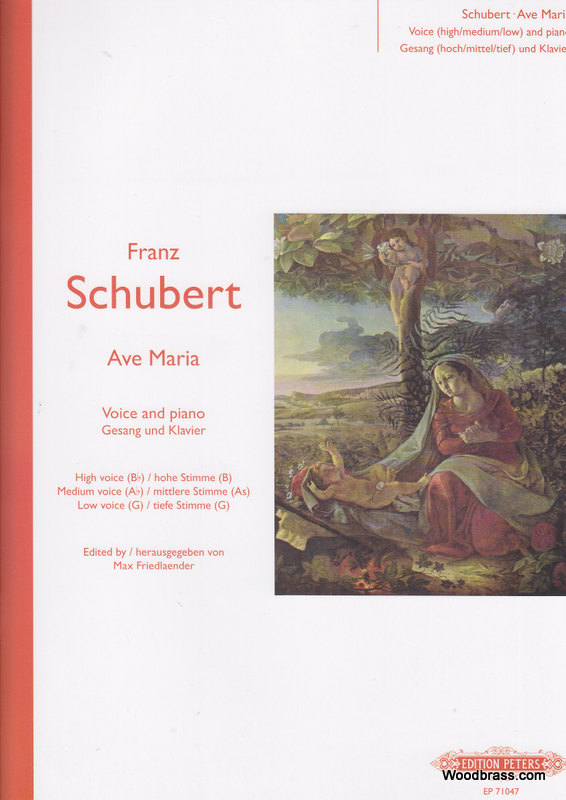 EDITION PETERS SCHUBERT FRANZ - AVE MARIA (HIGH VOICE: G MEDIUM VOICE: F LOW VOICE: D) - VOICE AND PIANO (PER 10 