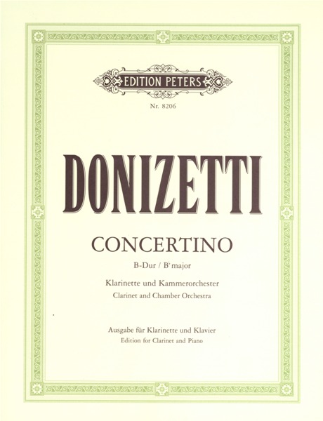 EDITION PETERS DONIZETTI GAETANO - CLARINET CONCERTINO IN B FLAT - CLARINET AND PIANO