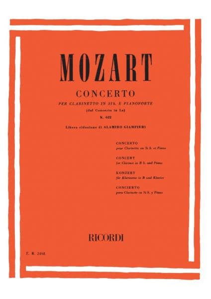 RICORDI MOZART W.A. - CONCERTO - CLARINETTO IN SIB E PIANOFORTE