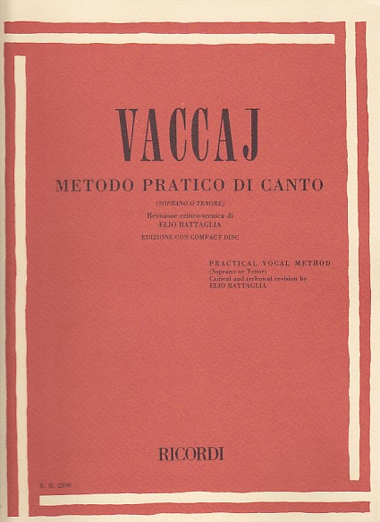 RICORDI VACCAJ METODO PRATICO DI CANTO (S OU T) AVEC CD