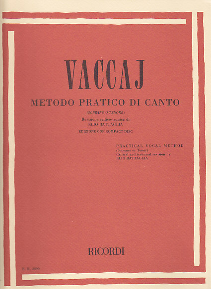 RICORDI Vaccaj Metodo Pratico Di Canto (S Ou T) Avec CD