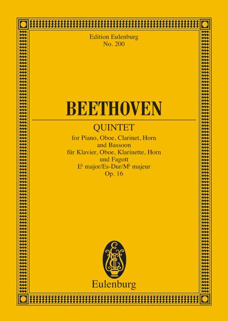 EULENBURG Beethoven Ludwig Van - Quintet Eb Major Op. 16 - Piano, Oboe, Clarinet, Horn And Bassoon