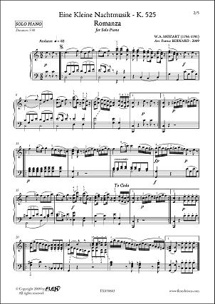 Partitions Mozart W A Petite Musique De Nuit Romance Romanza Piano Solo Piano Seul
