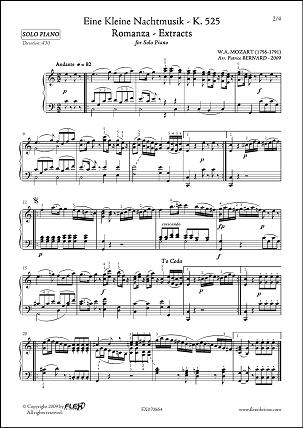 Partitions Mozart W A Petite Musique De Nuit Romance Romanza Extraits Piano Solo Piano Seul