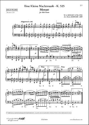 Partitions Mozart W A Petite Musique De Nuit Menuet Piano Solo Piano Seul