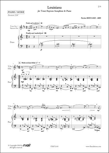 FLEX EDITIONS BERNARD LOUISIANA -P. - TENOR OR SOPRANO SAXOPHONE AND PIANO