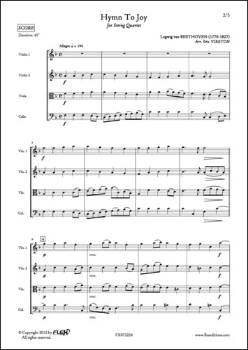 Partitions Beethoven L Van Hymne A La Joie Quatuor A Cordes Quatuor A Cordes 2 Violons Alto Violoncelle