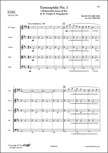 FLEX EDITIONS SATIE E. - GYMNOPEDIE NO. 1 - TROMPETTE ET QUATUOR A CORDES