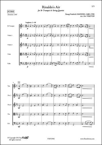 FLEX EDITIONS HAENDEL G. F. - AIR DE RINALDO - TROMPETTE ET QUATUOR A CORDES