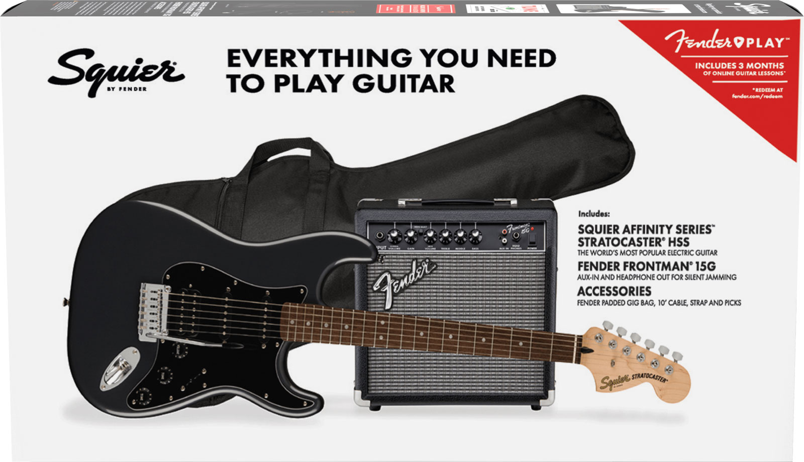 SQUIER Stratocaster HSS Affinity Pack LRL Charcoal Frost Metallic