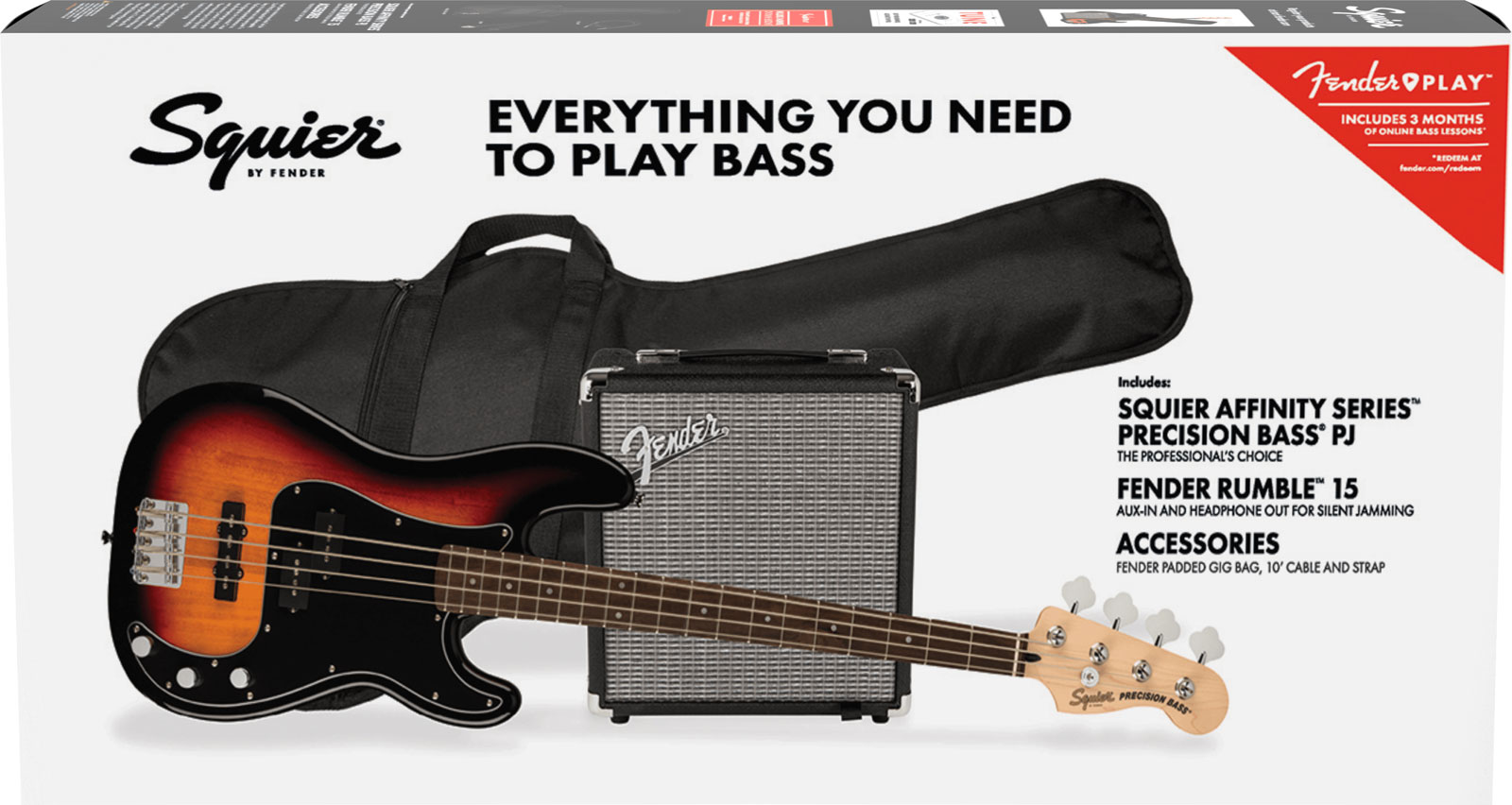 SQUIER Precision Bass Affinity Lrl Pj Pack 3-Color Sunburst