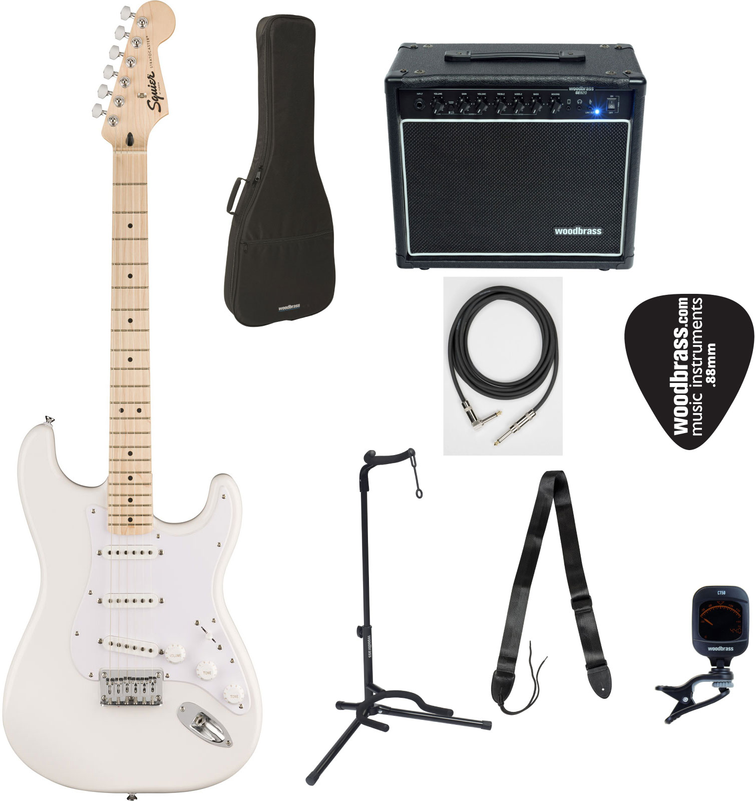 SQUIER Pack Sonic Stratocaster Ht Mn White Pickguard Arctic White + Complete