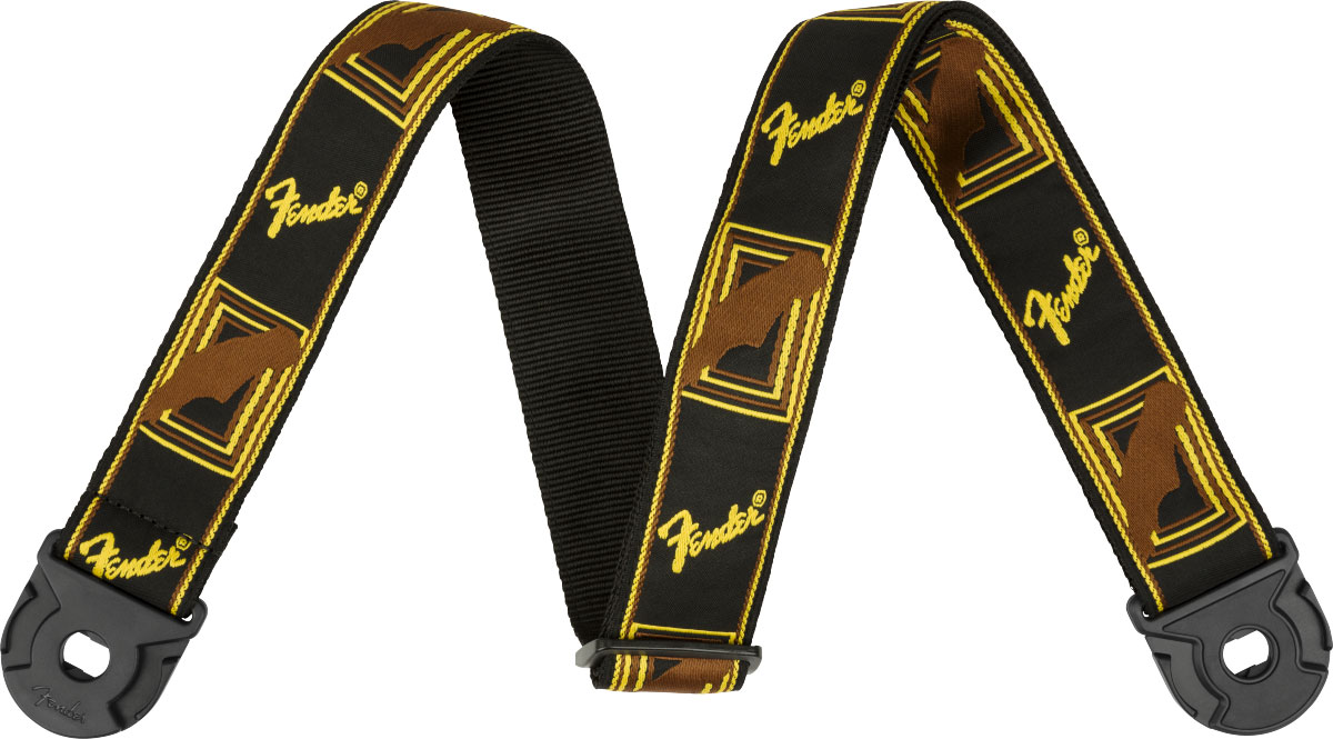 FENDER QUICK GRIP LOCKING END STRAP, BLACK, YELLOW AND BROWN, 2
