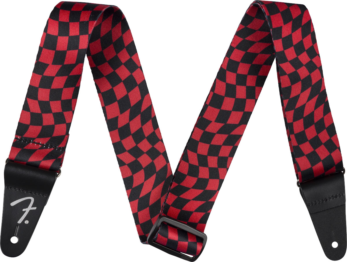 FENDER Wavy Checkerboard Polyester Strap, Red