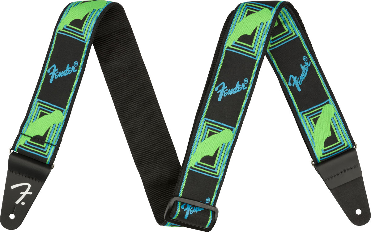 FENDER NEON MONOGRAMMED STRAP, GREEN/BLUE