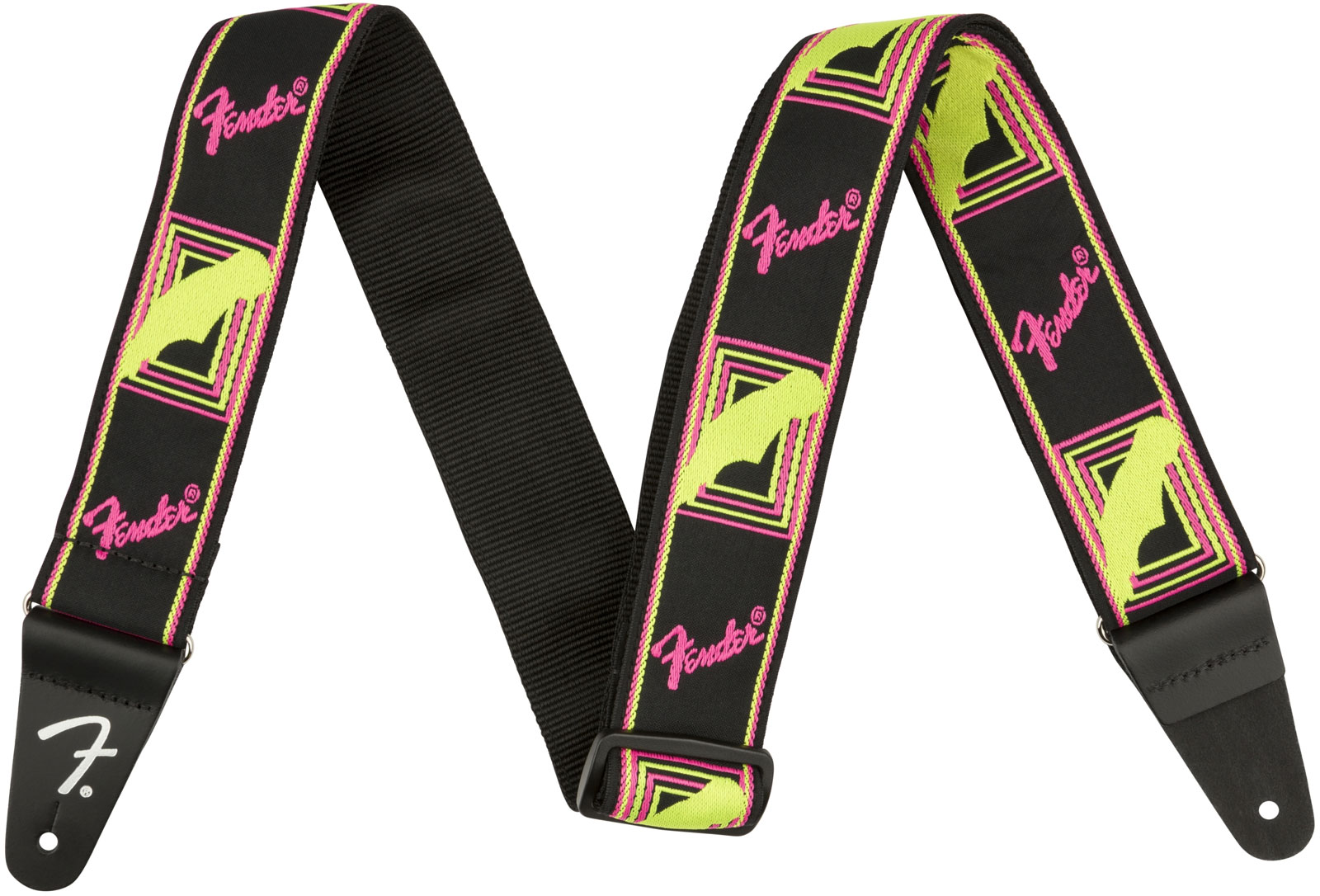 FENDER NEON MONOGRAMMED STRAP, YELLOW/PINK