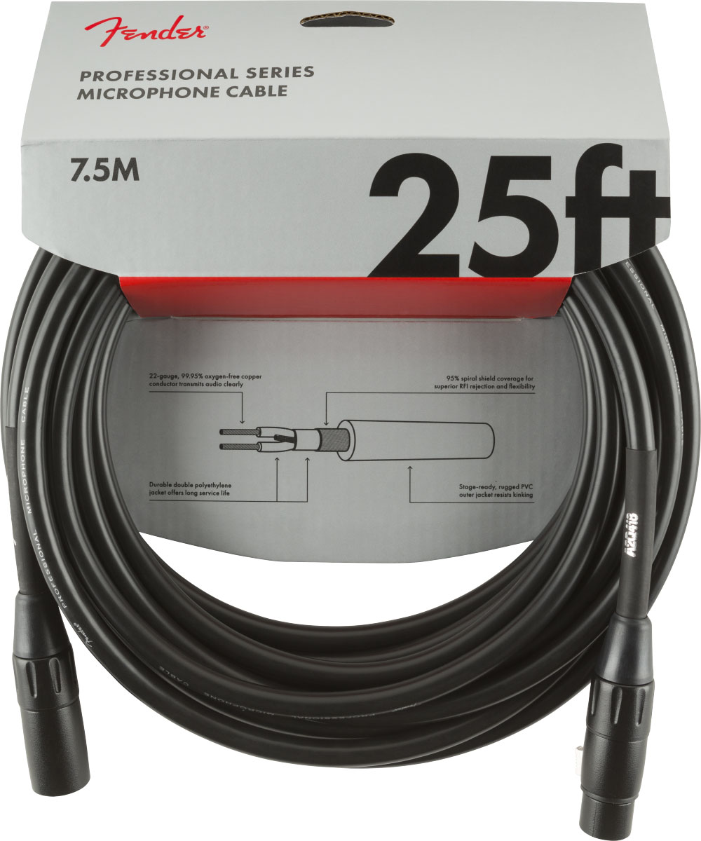 FENDER PROFESSIONAL MICROPHONE CABLE, 25', BLACK