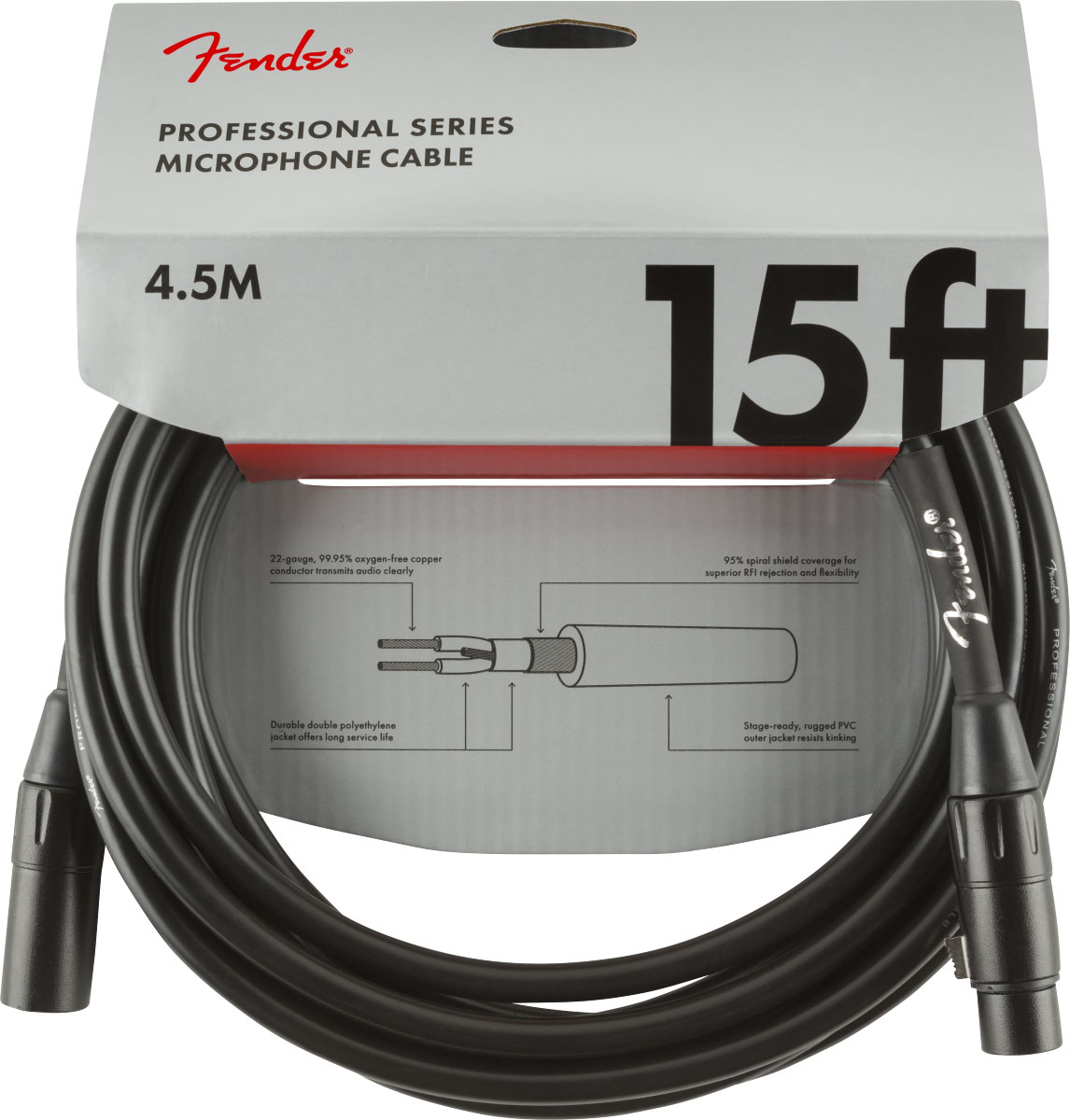 FENDER PROFESSIONAL MICROPHONE CABLE, 15', BLACK