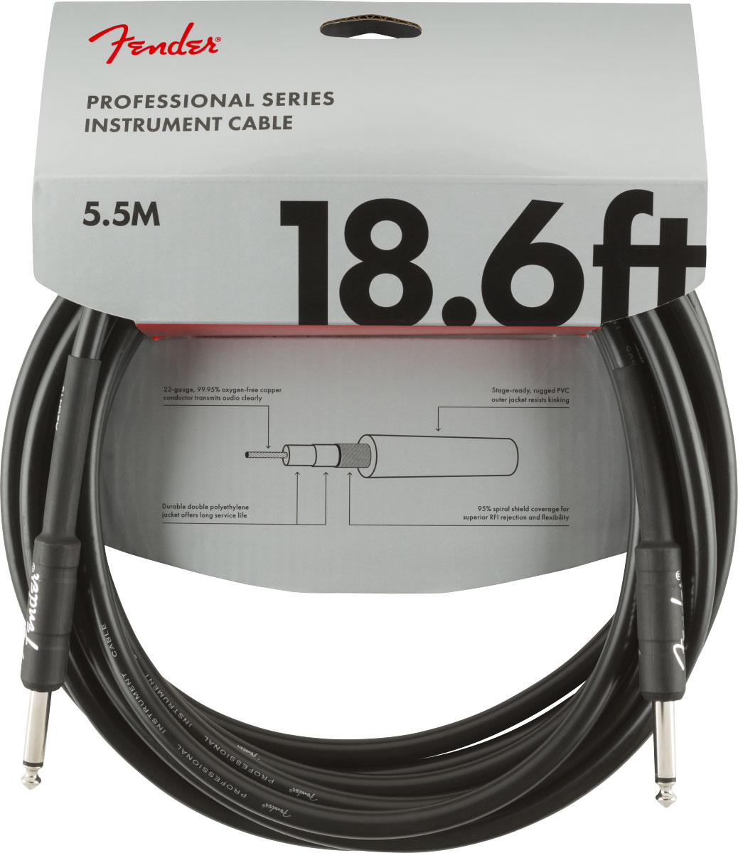 FENDER PROFESSIONAL INSTRUMENT CABLE, STRAIGHT/STRAIGHT, 18.6', BLACK
