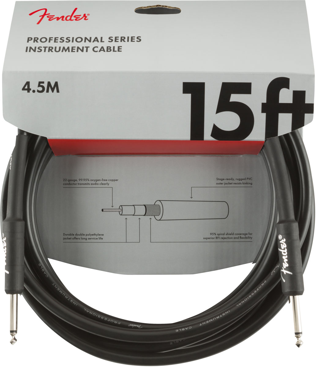 FENDER Professional Instrument Cable, Straight/Straight, 15', Black