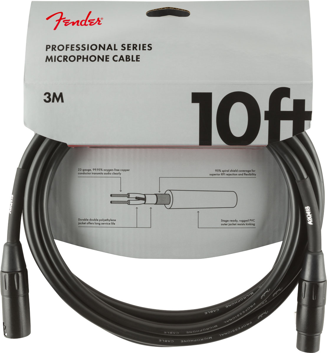 FENDER PROFESSIONAL MICROPHONE CABLE, 10', BLACK