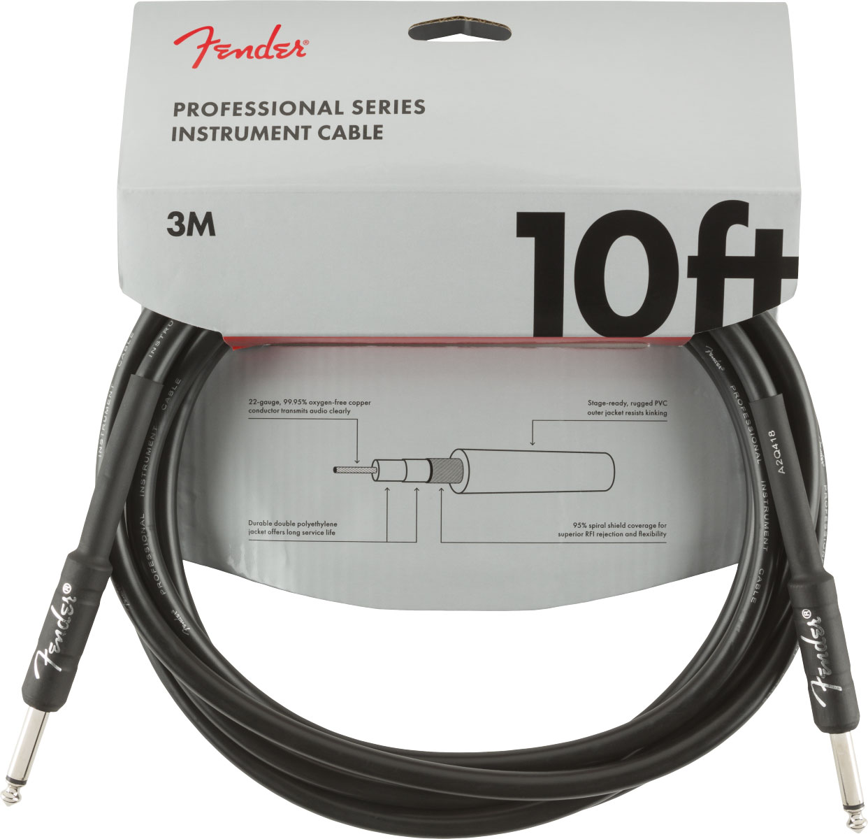 FENDER PROFESSIONAL INSTRUMENT CABLE, STRAIGHT/STRAIGHT, 10', BLACK