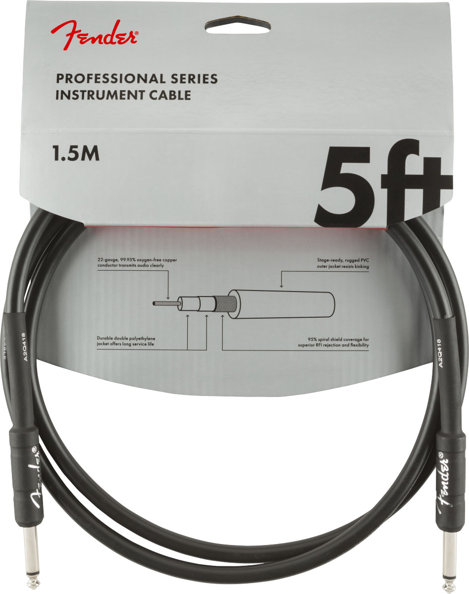 FENDER PROFESSIONAL INSTRUMENT CABLE, STRAIGHT/STRAIGHT, 5', BLACK