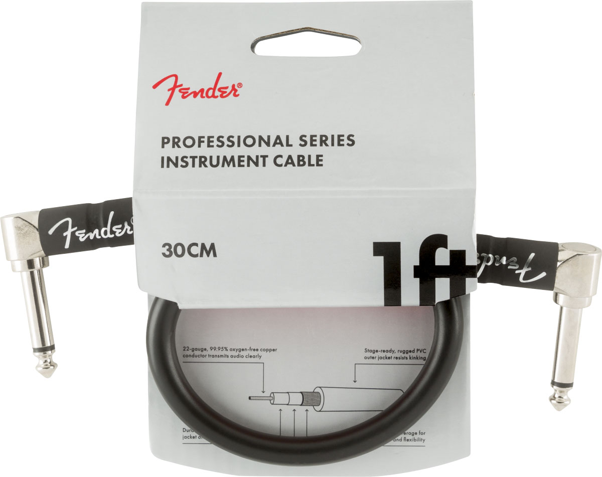 FENDER Professional Instrument Cables, Angle/Angle, 1', Black