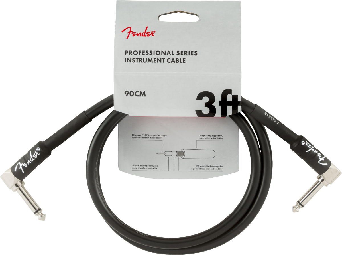 FENDER Professional Instrument Cables, Angle/Angle, 3', Black